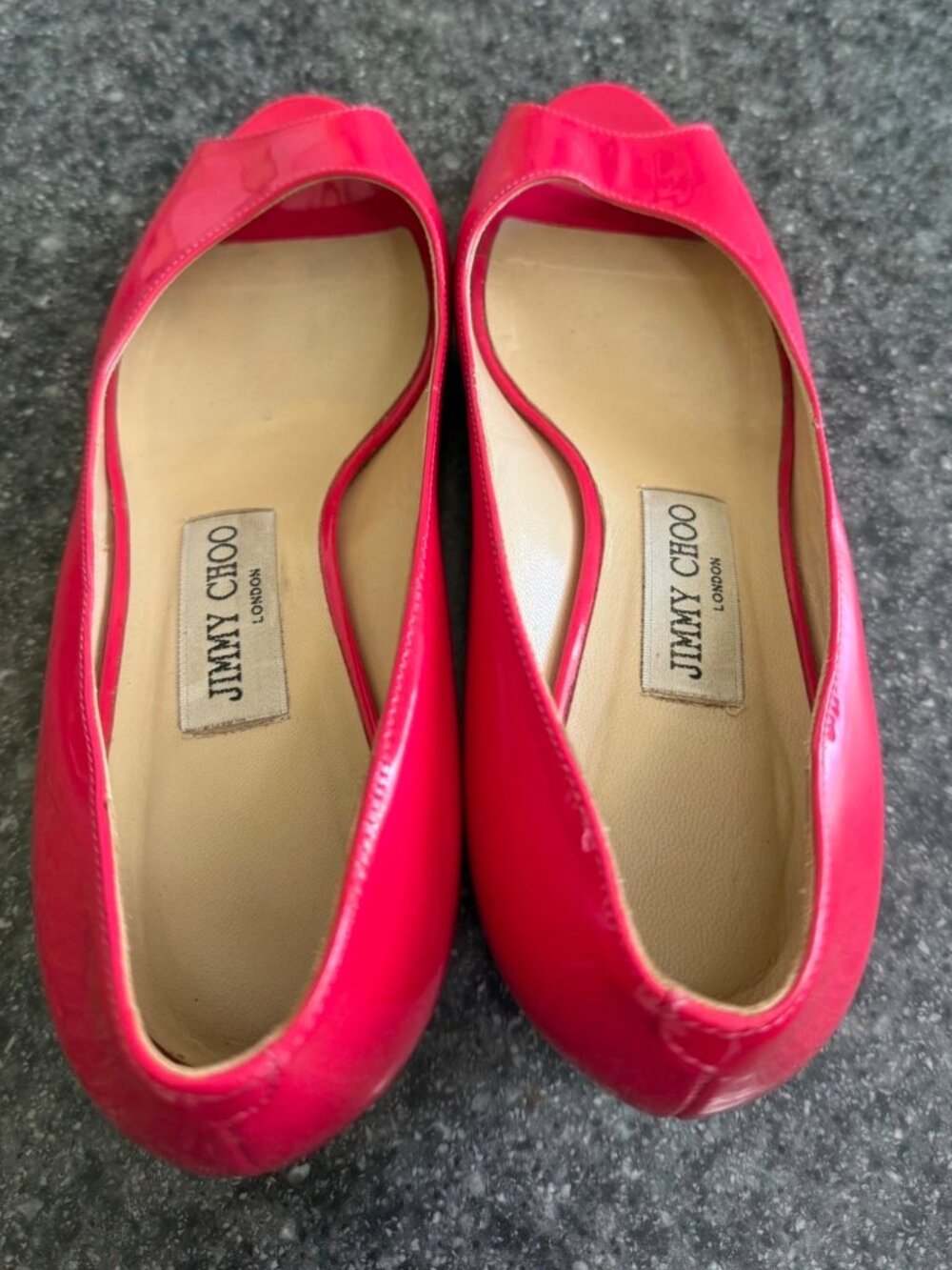 Jimmy Choo Patent Leather Open Toe Wedge Hot Pink - Picture 6 of 7